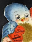 Hallmark 1945 Valentines Day Card Blue Red Flocked Birds Die Cut