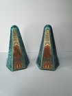 Mid Century Bookends Turquoise Aqua Brass Enamel Vintage Israel