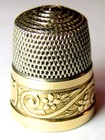 Antique Simons Bros  Gold Band Sterling Silver Thimble     flowers   S Scrolls   