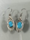 Vintage 925 Sterling Silver Southwestern Turquoise Inlay Dangle Earrings