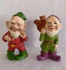 Vintage Ceramic Hand Painted Chalkware Elf Gnome Japan Set Of 2 Ornaments