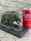 Bronze Sculpture Statue Bear Head Bust With Fish Marble Handcrafted Figurine Art