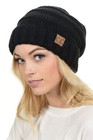 Hat-100 Oversized Baggy Slouch Thick Warm Cap Hat Skully Cable Knit Beanie Black