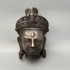 Silvered Brass bronze Cast Antique Khmer Lokeshvara Head Cambodia