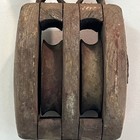 Vintage Wood Cast Iron Metal Block   Tackle Double Pulley Barn Boat Antique