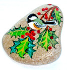 Vintage Signed Odette Hand Painted Cardinal Bird Rock Brooch Pin Handmade Artist