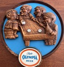Vintage Light Olympia Beer 3d Men Playing Shuffleboard Plastic Wall Sign 13 x14 