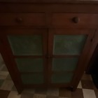 Antique Pie Safe Cabinet Wood Tin Panels Brown Green 2 Doors 2 Drawers Stained