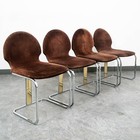 Mid Century Modern Dining Chairs Set 6 Chrome Brass Suede Italy Willy Rizzo 70s