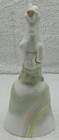Ceramic White Rearing Unicorn Figurine Bell Rainbow Clouds 7  Vintage
