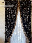 Black Embroidery Luxury European  Flannel Valance Jacquard Curtain Tulle M1942