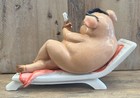 Pig Sunbathing Resin Figurine 4  X 6 5 
