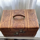 Floral Tooled Leather Train Makeup Case W  Handle Vintage Western Boho Rare 