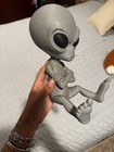 Gray Plastic Alien Figure Toy W  Large Black Eyes Sitting Crossed Arms