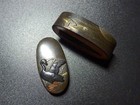 Edo Era Japan Antique Shibuichi Goose Fuchi Kashira Signed By Tsunenao Sword