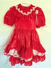 Vintage Red Lace Ruffled Party Dress Full Circle Homemade Girls Size 5 6