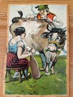 2 Rare Antique Victorian Mechanical Pull-tab Cards Made In Germany Moving Milk