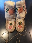 Two Pair Vintage Native North American Indian Beaded Moccasins Boots 10  Soles