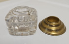 Empire Antique Clear Crystal Glass Brass 2 75    Faceted Square Inkwell