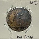 1875 Uk Great Britain British One Penny  Queen Victoria Young Head      