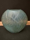 Lalique Vintage Crystal Teal Blue Green Filicari Pillow Vase Signed