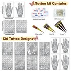 136 Pcs Henna Tattoo Stencil Kit  6 Pcs Ink Brown Black Cherry Red Henna Diy    