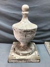 Antique Vintage Pair 17  Turned Wood Shabby White Post Finials Chic Old 1699-24b