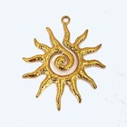 Large Hammered Spiral Sun Rays Pendant Stainless Steel Real 18k Gold Plated 40mm