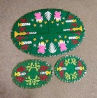 Vintage Felt Sequins Christmas Table Topper Runner Angels Candles 3pc Set