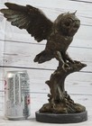 Bronze Marble Base Owl Bird Sculpture Statue Figure Art Decor Hot Cast Figurine