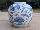 Antique Chinese 19th Century Blue   White Ginger Jar Birds Flowers Kangxi Mark