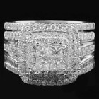 4ct Princess Lab Created Diamond Bridal Wedding Ring Set 14k White Gold Finish
