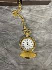 Locomotive Pocket Watch W  Chain - Retro - Steampunk - Gold - Vintage 