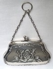 Antique 1918 English Solid Silver Purse Chain Finger Ring Repousse Roses Design