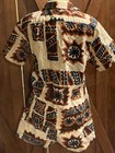 Epic Vintage Hawaiian Pomare Barkcloth Matching Men s Swim Trunks And Shirt M