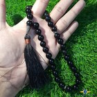 Natural Black Sulemani Aqeeq Yemeni Agate Gemstone Tasbih 33 Prayer Beads   