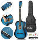 Blue Beginners Acoustic Guitar With Guitar Case  Strap  Tuner  Pick And Bag