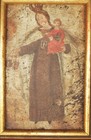 Antique Hand Painted Framed Retablo Of Virgin Mary Holding Christ Child