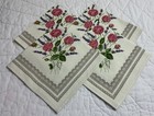 Four Dinner Napkins  Cotton  Roses  Flower   Leaf Design  White  Pink  Green