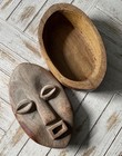 Hand Carved African Wood Mask Trinket Box - Antique Solid Wood Oddity