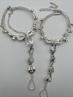 Rhinestone Faux Pearl Barefoot Sandal Anklet Jewelry Silver Tone Foot Chain Set