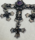 Vintage Taxco Mexico Sterling Silver Yalalag Cross With Chain Amethyst Mexican