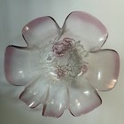Mikasa Rosella Vintage Glass Footed Bowl Floral Frosted Pink Ruffled Rim
