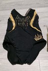 Gk Elite Girls 2 Pc Black-gold Sequin Gymnastics Leotard W gold Shorts Size Cxs