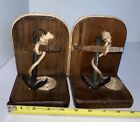 Set Of Vintage Wooden Bookends With Anchor Rope Nautical Style