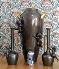 Antique Pair 20th Century German Kayser Art Nouveau Bronze Gilt Cherub Vases