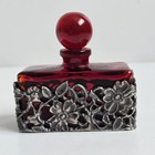 Sixtrees Perfume Glass   Pewter Bottle With Glass Stopper Red London Newyork 