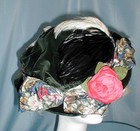 Fancy Antique Hat Victorian 1890 Black Velvet Floral Ribbon Trim W  Feathers