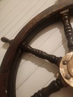    authentic Vintage 32  Wooden Ship s Wheel Brass Hub   8-spoke Marine Helm Decor