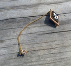 Vtg Men s Masonic Gold-plated Tie Lapel Pin Diamond Shape W  Seed Pearls   Chain